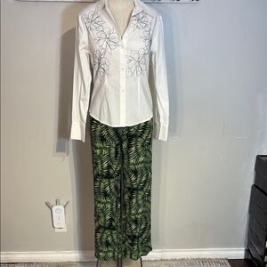 Green Wide Leg Tropical Print Pants NWT Zara size S